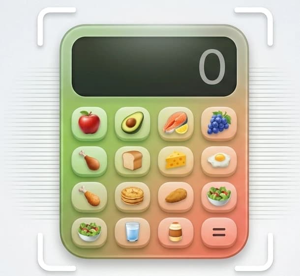 A calculator with food keys inside a camera viewfinder